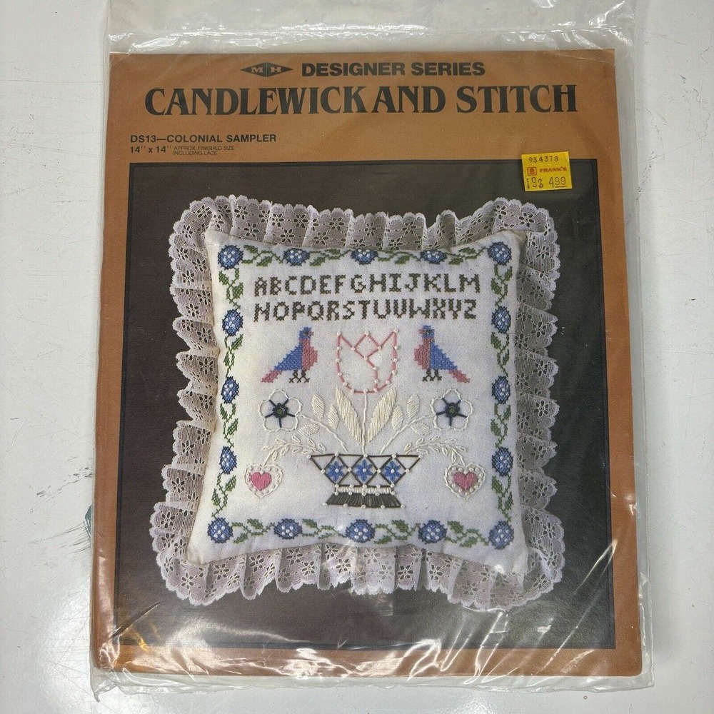 Candlewick And Stitch Pillow Kit Colonial Sampler Cross Stitch DS13 14” Square - Picture 1 of 4